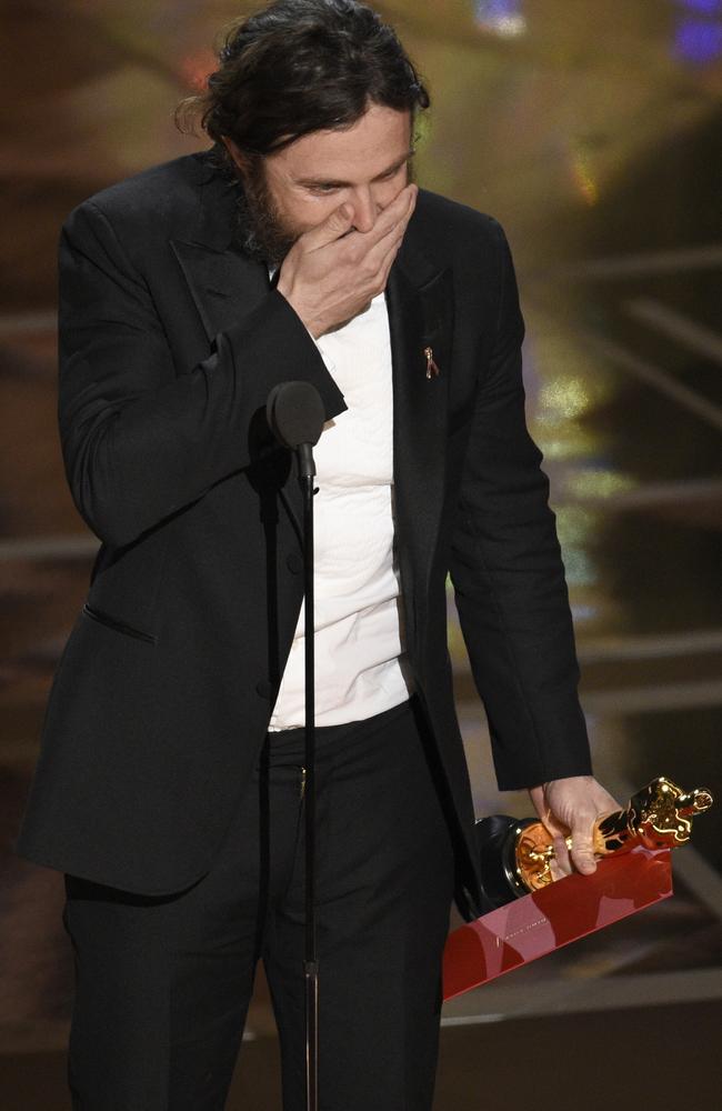 Casey Affleck accepts his Oscar for best Actor. Picture: Chris Pizzello/Invision/AP