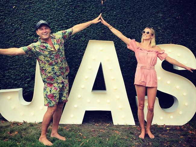 Jasmine Yarbrough and Karl Stefanovic, "My man and his grandmas safari suit! Thanks for all the Birthday love”. Picture: @jasyarby/Instagram