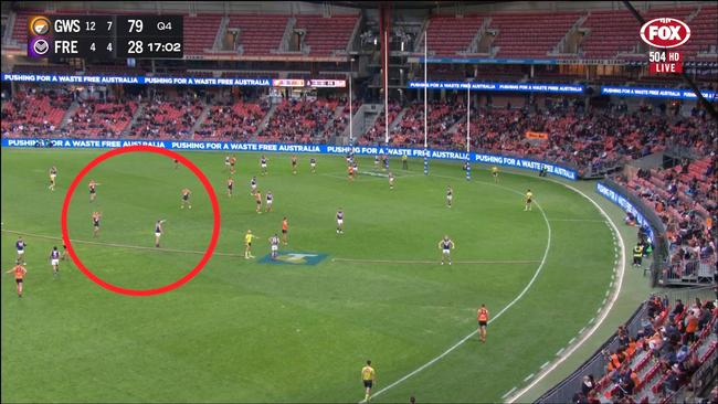 Giants players couldn't believe it. Photo: Fox Footy.