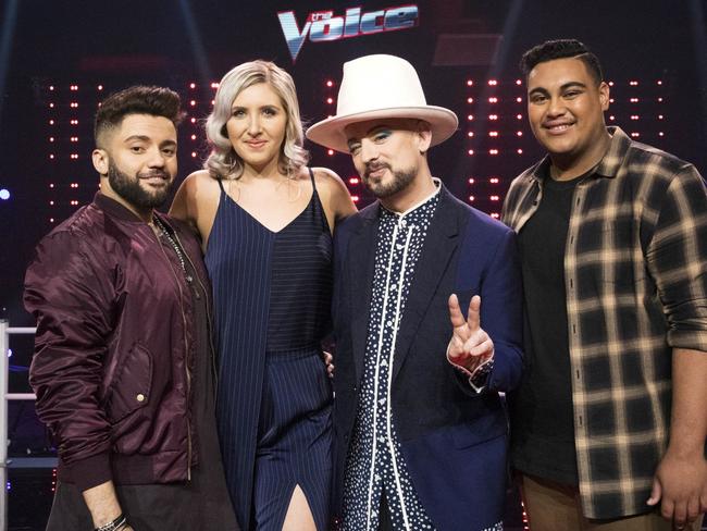 Boy George with his team on The Voice as contestants are whittled down to 12. Picture: Channel 9