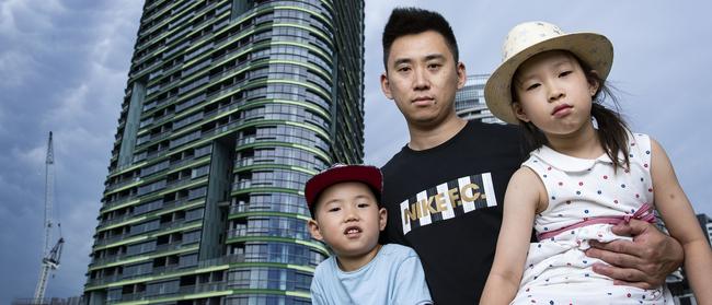 Opal resident Wei Yang and children Mason and Marrisa are among the many to be locked out of home. Picture: John Feder