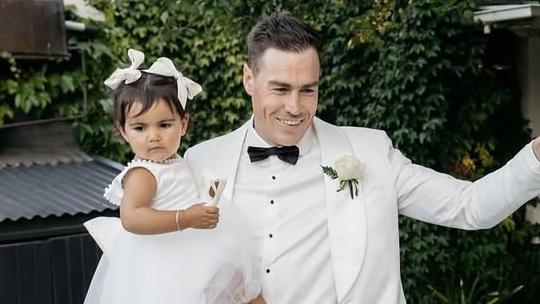 Jeremy Cameron and Indiana Putra with their daughter Macey. Pic: Love and Other