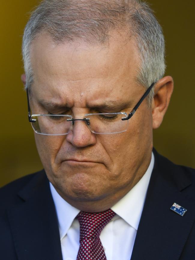 Australian Prime Minister Scott Morrison speaks during a press conference at Parliament House today. Picture: AAP Image/Lukas Coch