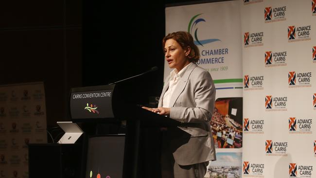 Queensland Treasurer Jackie Trad speaks at the 2019 State Budget in Review Luncheon at the Cairns Convention Centre. PICTURE: BRENDAN RADKE