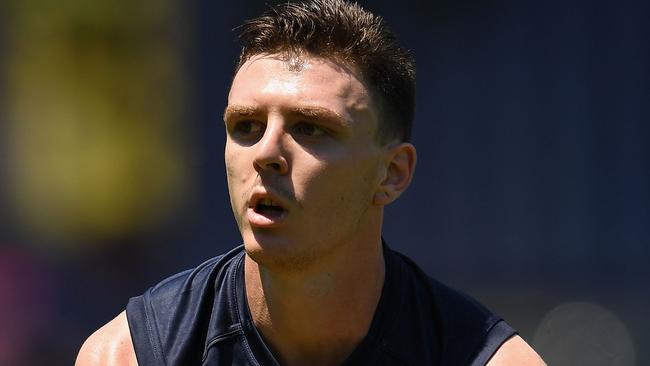 Jake Lever in action at Melbourne training. Picture: Getty Images