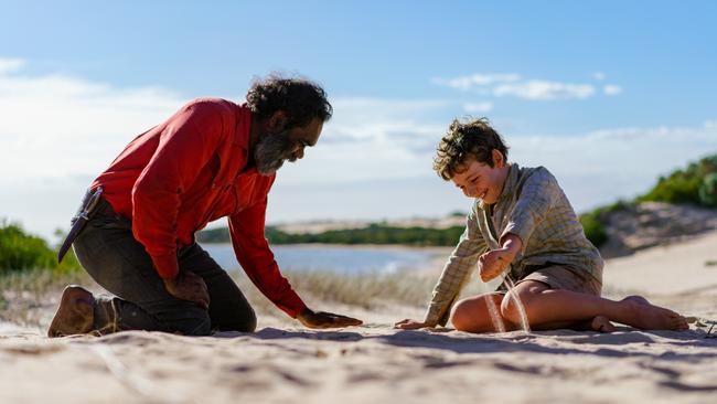 Trevor Jamieson (Fingerbone Bill) with Finn Little (young Michael Kingley). Picture: Matt Nettheim