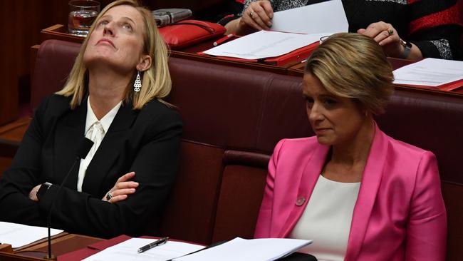 Senators Katy Gallagher and Kristina Keneally. Picture: AAP