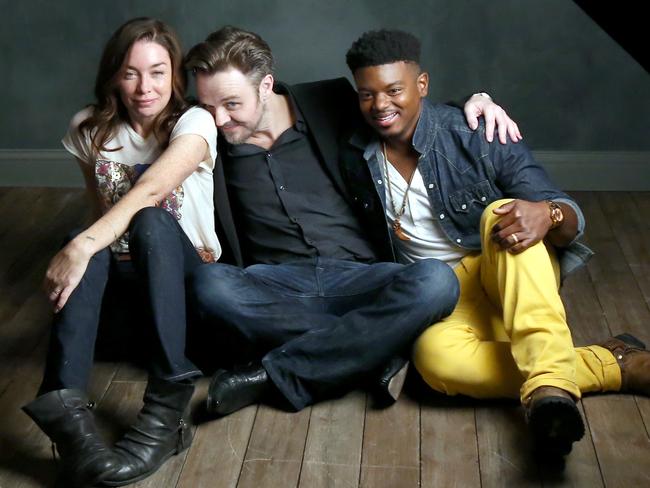 Matthew Newton with From Nowhere actors Julianne Nicholson and J. Mallory McCree at SXSW 2016 in Austin, Texas. Picture: Jonathan Leibson / Getty Images for Samsung