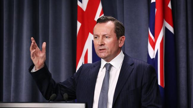 Premier Mark McGowan speaks during a press conference regarding COVID-19 at Dumas House in West Perth. Picture Jackson Flindell The West Australian