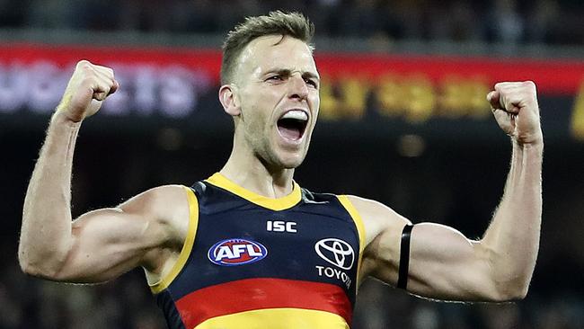 Brodie Smith celebrates a goal — and another nine voter. Picture SARAH REED