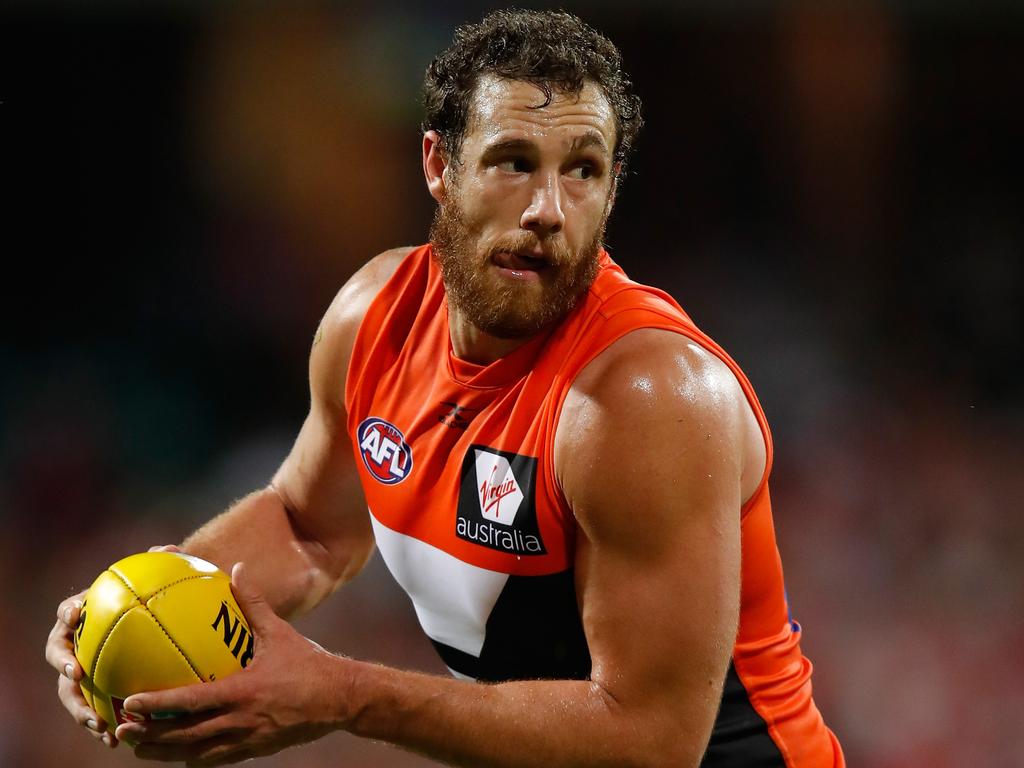 SYDNEY, AUSTRALIA - APRIL 22: Shane Mumford of the Giants in action during the 2017 AFL round 05 match between the Sydney Swans and the GWS Giants at the Sydney Cricket Ground on April 22, 2017 in Sydney, Australia. (Photo by Michael Willson/AFL Media/Getty Images)