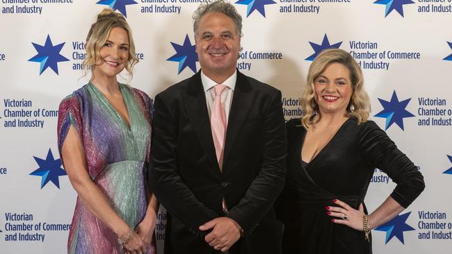 Chanelle Pearson, Paul Guerra and Kate McGrath at the Victorian Chamber of Commerce and Industry President's Dinner. Picture: Supplied