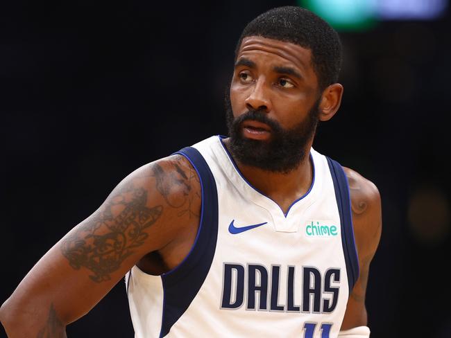 BOSTON, MASSACHUSETTS - JUNE 09: Kyrie Irving #11 of the Dallas Mavericks looks on during the first quarter against the Boston Celtics in Game Two of the 2024 NBA Finals at TD Garden on June 09, 2024 in Boston, Massachusetts. NOTE TO USER: User expressly acknowledges and agrees that, by downloading and or using this photograph, User is consenting to the terms and conditions of the Getty Images License Agreement. (Photo by Maddie Meyer/Getty Images)