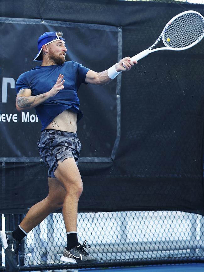 Omar Jasika competes in the Men's final of the ITF Cairns International #2 tennis tournament, held at the Cairns International Tennis Centre. Picture: Brendan Radke