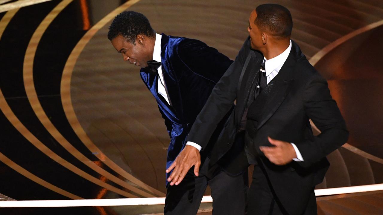 The moment Will Smith stormed the Oscars stage and slapped Chris Rock was a moment you simply could not write. Picture: AFP.