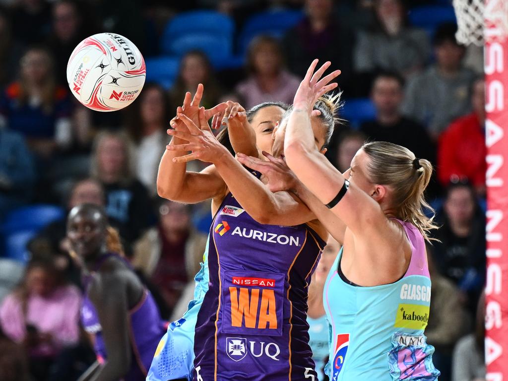 Firebirds’ Lara Dunkley competes for the ball. Picture: Getty Images