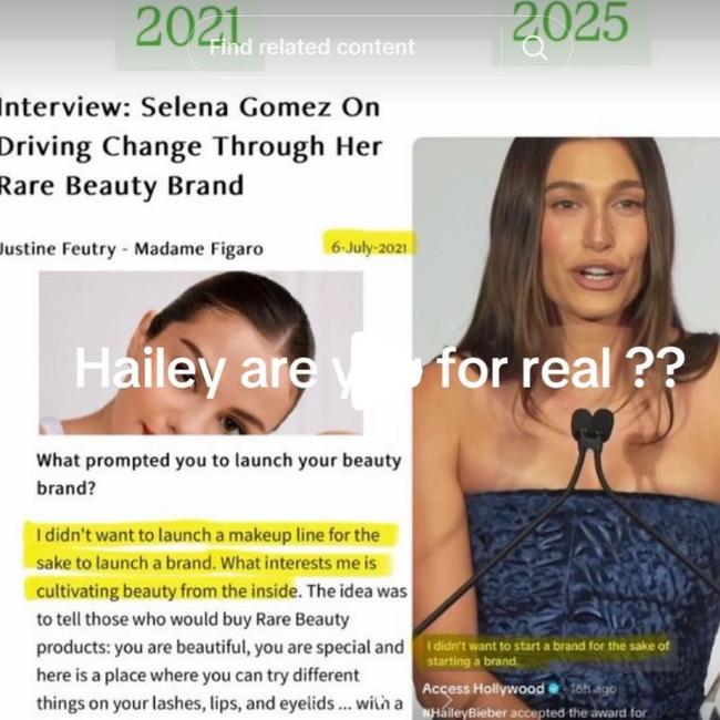Gomez and Bieber were talking about their respective beauty brands Rare Beauty and Rhode.