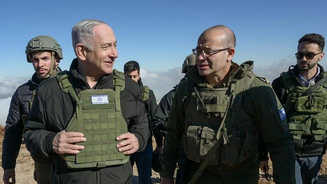 Israeli Prime Minister Benjamin Netanyahu members of the Israeli army at Mount Hermon in the annexed Golan Heights. Picture: AFP.