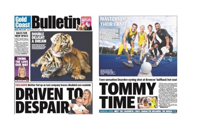 The Gold Coast Bulletin's front page for tomorrow, tonight