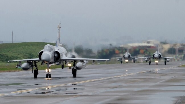 Taiwan was forced to deploy fighter jets and put its navy on alert after 34 Chinese planes and nine warships were located near the self-governing island. Picture: AP