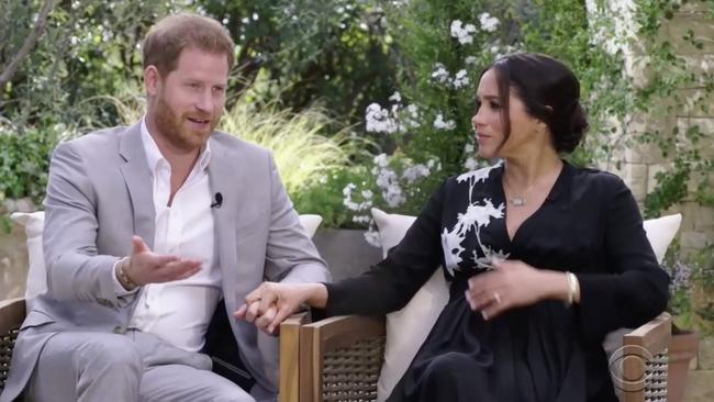 Harry’s book Spare fails to address a lot of topics brought up in Harry and Meghan’s interview with Oprah. Picture: CBS