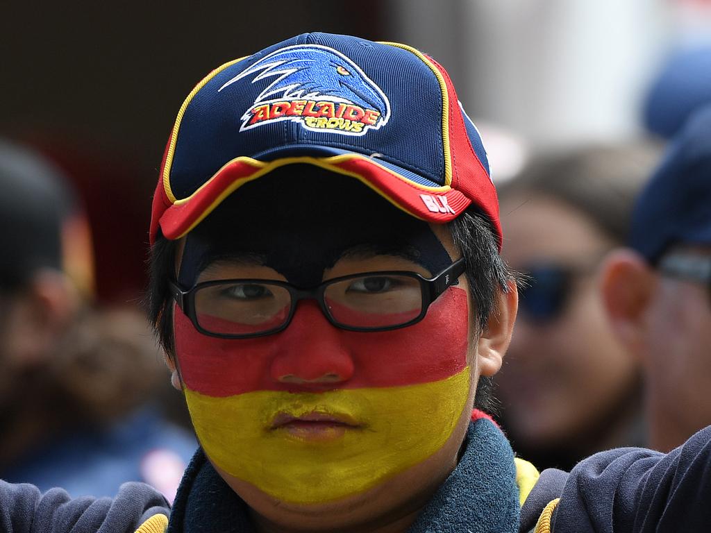 A Crows fan at the MCG. Picture: AAP Image/Julian Smith