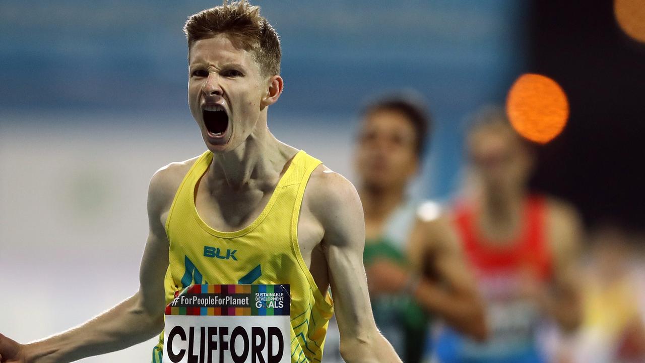 DUBAI, UNITED ARAB EMIRATES – NOVEMBER 07: Jaryd Clifford of Australia celebrates winning the Men's 1500m T 13 final on Day One of the IPC World Para Athletics Championships 2019 Dubai on November 07, 2019 in Dubai, United Arab Emirates. (Photo by Bryn Lennon/Getty Images)