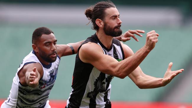 Brodie Grundy in action before suffering his injury. Picture: Michael Klein