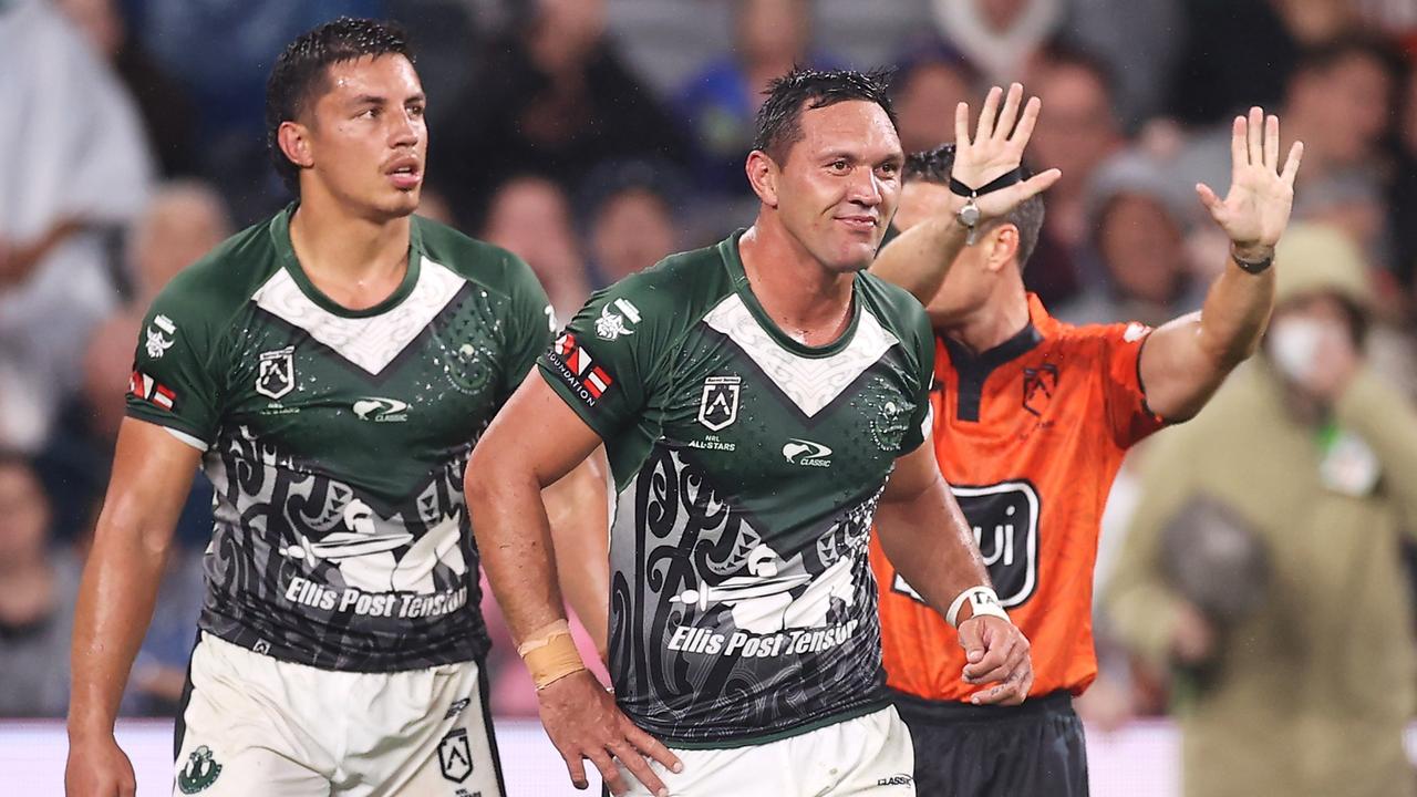 Jordan Rapana was sin-binned after a melee in the first quarter. Picture: Mark Kolbe/Getty Images