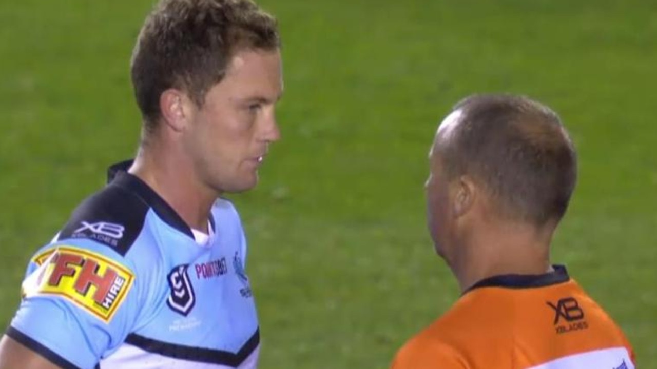 It took 13 minutes for Cronulla's Matt Moylan to leave the field for a HIA after he copped a high shot from Sam Burgess.
