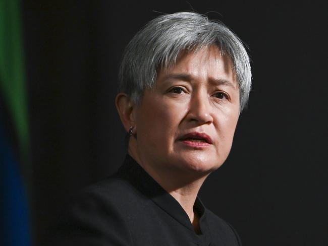 Penny Wong offered Nasser Mashni her ‘deepest condolences … following the devastating explosion at the Gaza City Hospital’. Picture: Martin Ollman