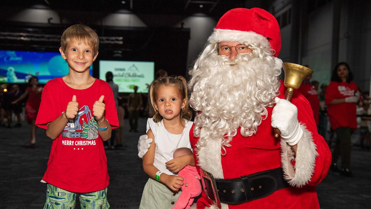 Zahalee Wedlock and Declan Wedlock with the Santa. Picture: Pema Tamang Pakhrin