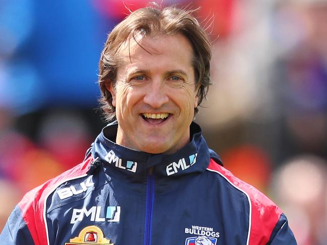 MELBOURNE, VICTORIA - SEPTEMBER 29: Luke Beveridge, coach of the Bulldogs smiles during the Western Bulldogs AFL media opportunity and training session at Whitten Oval on September 29, 2016 in Melbourne, Australia. (Photo by Scott Barbour/AFL Media/Getty Images)