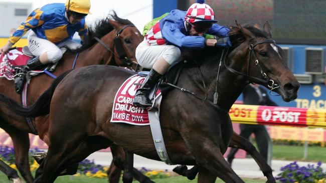 Supreme: Makybe Diva wins the Cox Plate on her way to the 2005 Melbourne Cup. Picture: News Corp.