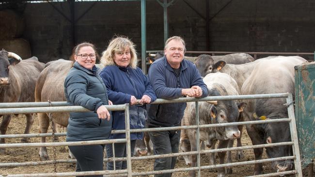 2018 Nuffield Scholar Sonya Comiskey with Caron and Andy McCullough at their Bazadaise33 stud in the Bordeaux region of France 2019.