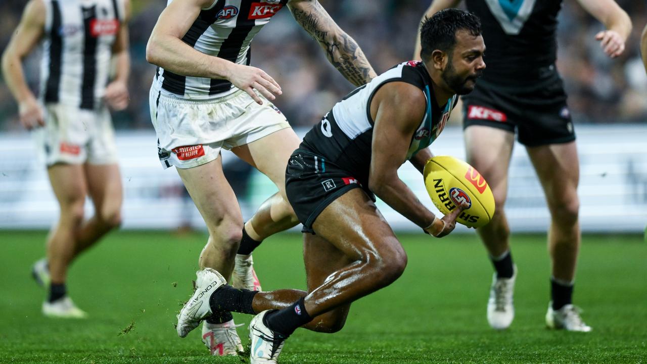 Junior Rioli of Port Adelaide got plenty of the ball. Photo by Mark Brake/Getty Images.