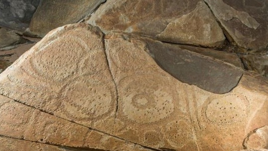 Breaking News Breaking News Rock markings, Sundown Point, on Tasmania's west coast. Picture: AHT