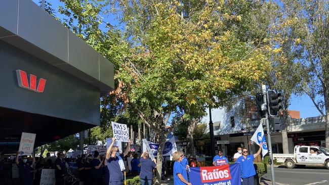 Health workers from Wagga and other parts of the Riverina kicked off their strike at 9.30am with passionate speeches and a march around Bolton Park and the main streets of the city. Picture: Patrick Morrow