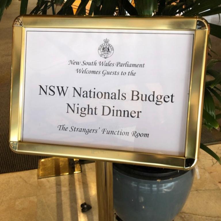 The NSW National Party held a post-budget dinner at Parliament House on Tuesday evening.