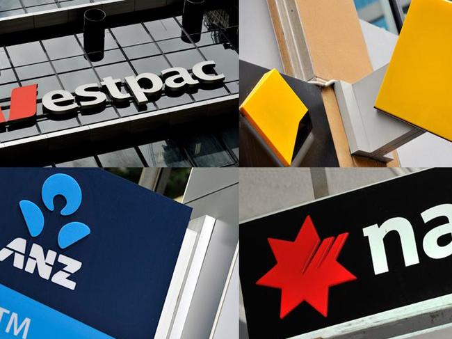 A composite image of signage of Australia's 'big four' banks ANZ, Westpac, the Commonwealth Bank (CBA) and the National Australia Bank (NAB) signage in Sydney, Friday, Oct. 23, 2015. (AAP Image/Joel Carrett) NO ARCHIVING