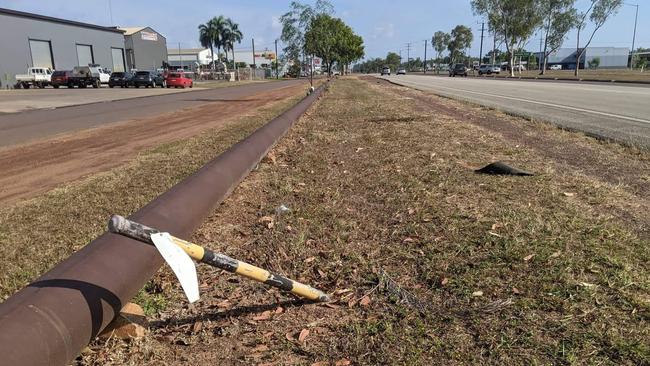 The scene of the crash, on the Stuart Highway in Pinelands. Picture: Lee Robinson