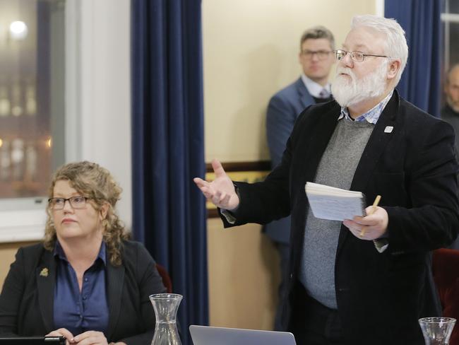 Councillor Bill Harvey speaks at a Hobart City Council meeting. Picture: MATHEW FARRELL