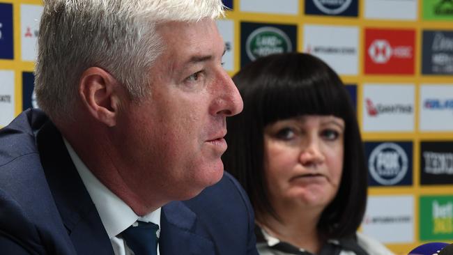 Rugby Australia Chairman Cameron Clyne (left) and Chief Executive Raelene Castle. Picture: AAP Image/Dean Lewins