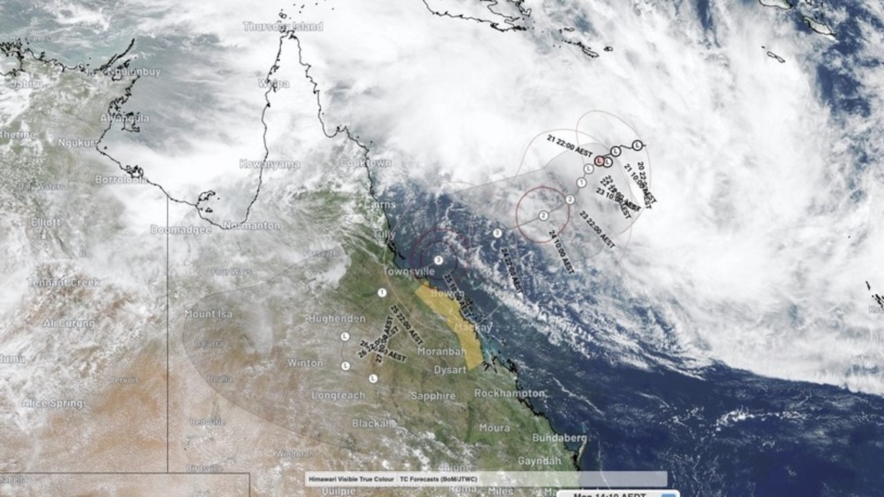 Tropical Cyclone Kirrily is forecast to bring heavy rain, flooding, destructive winds and a dangerous storm tide. Picture: Supplied / WeatherZone