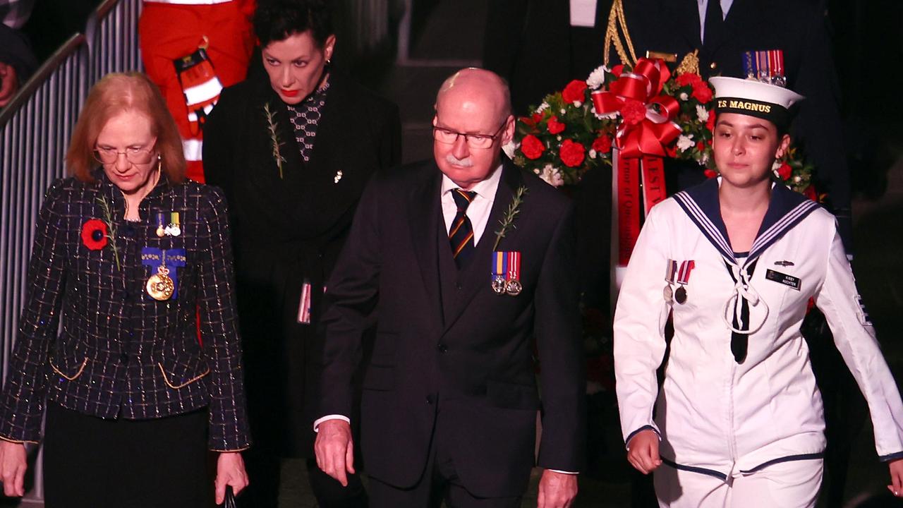 Queensland Governor Jeannette Young arrives during the ANZAC Day Dawn Service held in Brisbane. Picture: NCA NewsWire/Tertius Pickard