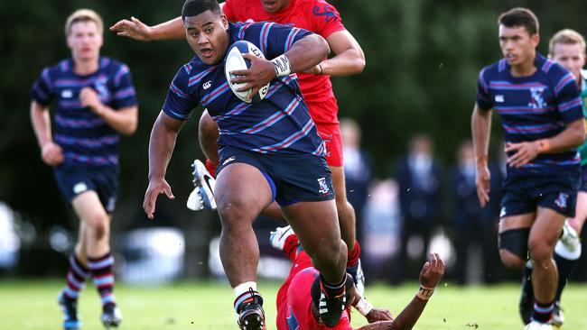 Daniel ( Taniela ) Tupou of Sacred Heart in action. Auckland Secondary Schools 1st XV rugby union match, Sacred Heart v Kelston Boys at Sacred Heart College, Auckland, New Zealand. Saturday 10th May 2014. Photo: Anthony Au-Yeung / photosport.co.nz