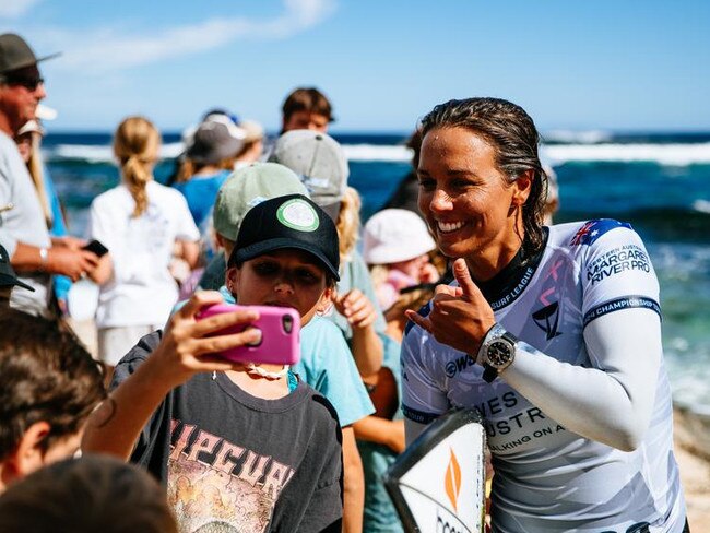 MARGARET RIVER, WESTERN AUSTRALIA, AUSTRALIA - APRIL 11: Sally Fitzgibbons of Australia after surfing in Heat 5 of the Opening Round at the Western Australia Margaret River Pro on April 11, 2024 at Margaret River, Western Australia, Australia. (Photo by Aaron Hughes/World Surf League)