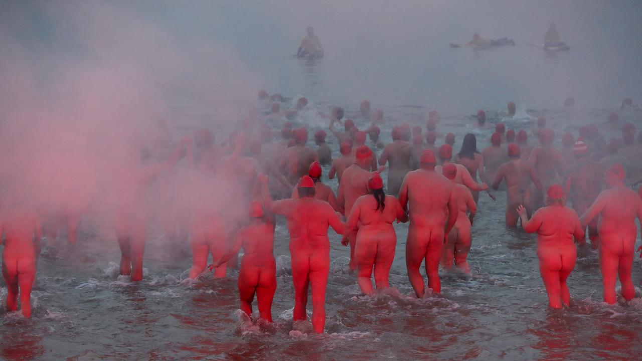 Dark Mofo’s 2023 Nude Solstice Swim at Long Beach Sandy Bay. This year’s expanded event is tipped to be the ‘biggest ever’ in the history of the annual event. Picture: Nikki Davis-Jones