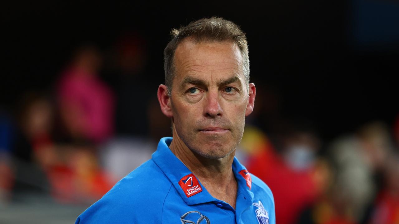 GOLD COAST, AUSTRALIA - APRIL 23: North Melbourne coach Alastair Clarkson looks on during the round six AFL match between Gold Coast Suns and North Melbourne Kangaroos at Heritage Bank Stadium, on April 23, 2023, in Gold Coast, Australia. (Photo by Chris Hyde/Getty Images)