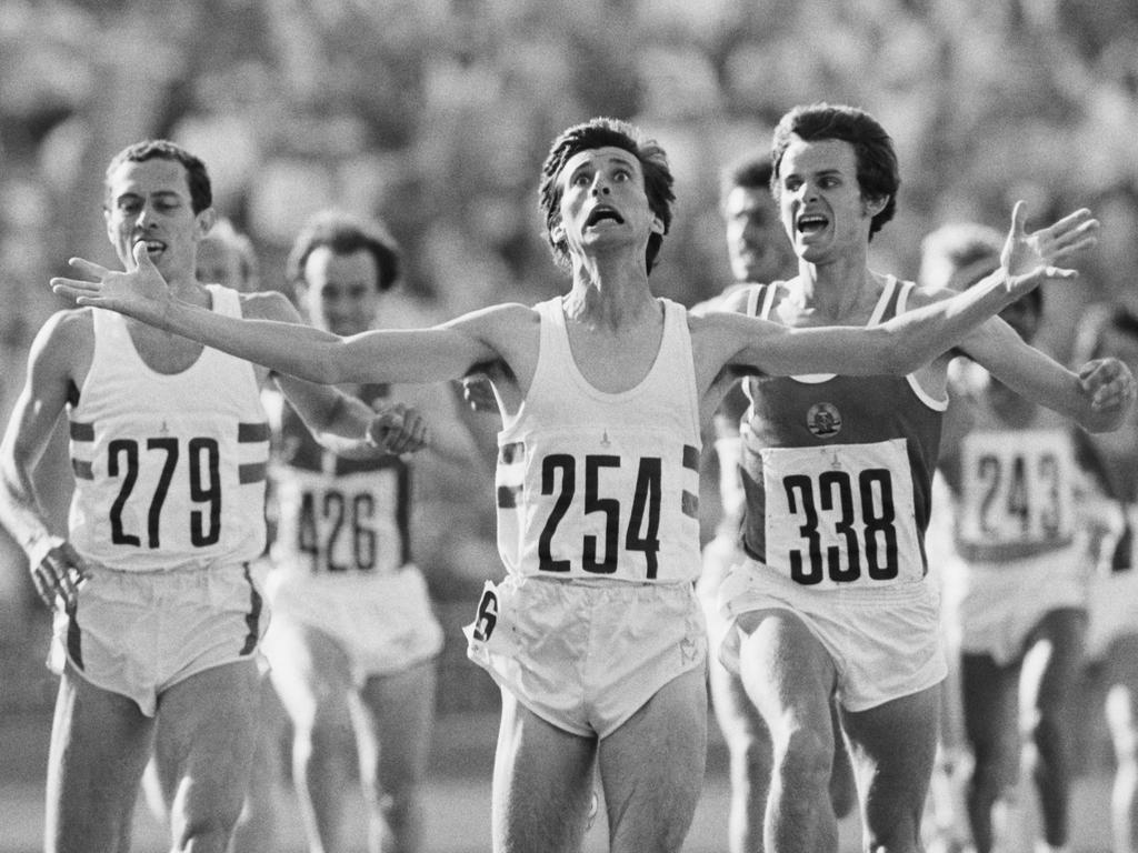 Sebastian Coe wins the Olmpic 1500m gold medal in 1980.